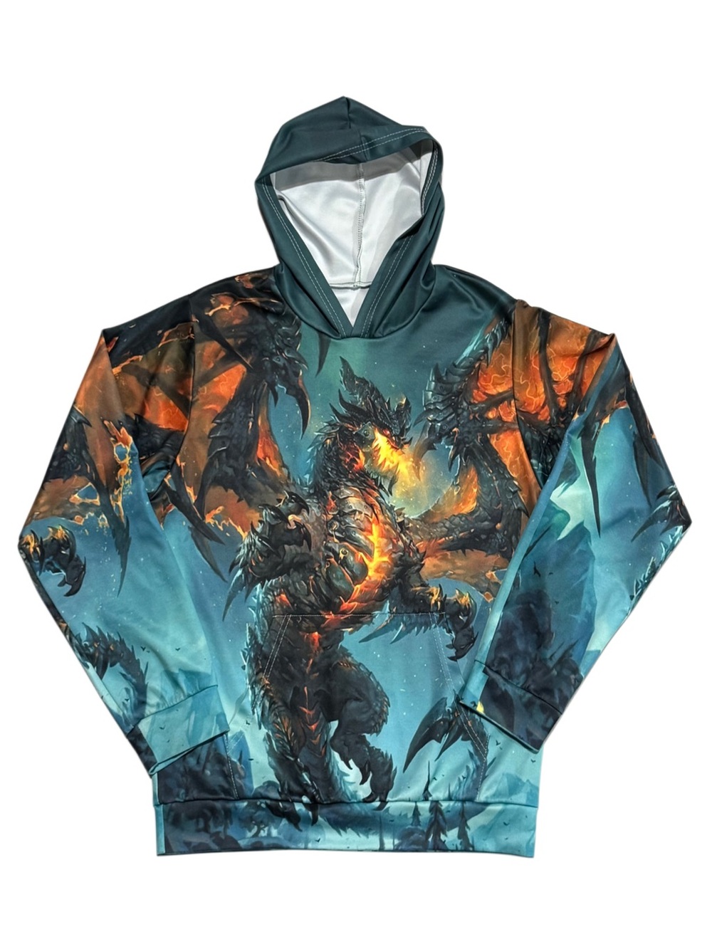 Boys' Dragon Graphic Hoodie Pullover - Teal & Orange Sz M (10/12)